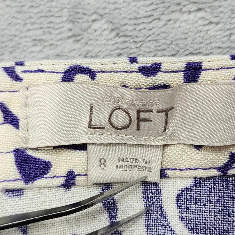 LOFT Skirt Womens 8 Blue Floral Pleated A-Line Linen Blend Zip Casual Preppy